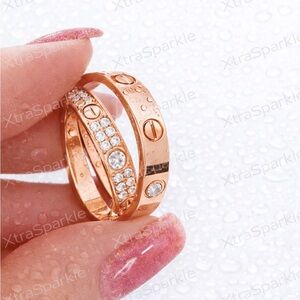 Rose Gold Crystal-Studded Ring Set Unisex Ring Hypoallergenic Love Ring